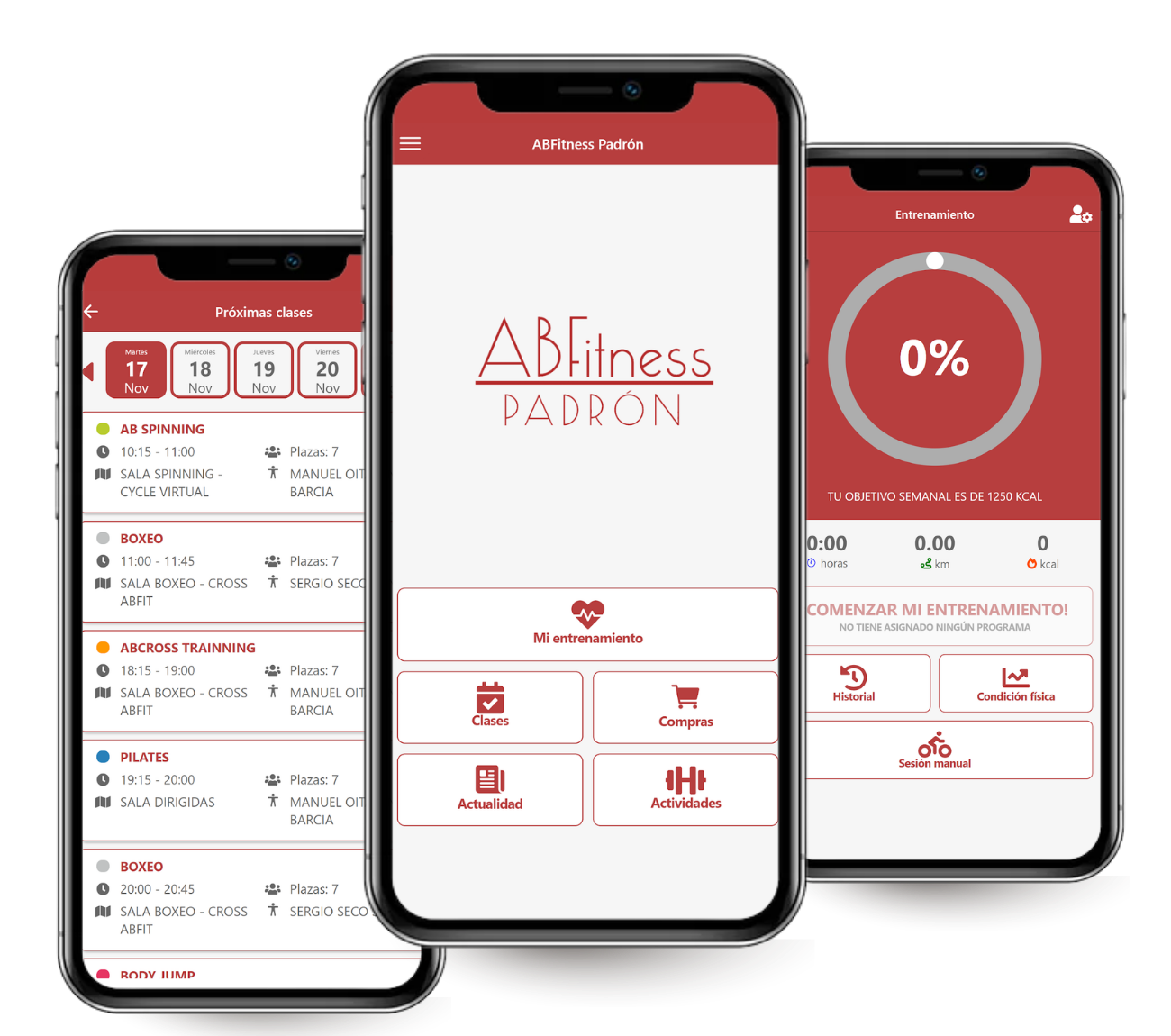Pantallas de la app ABFitness